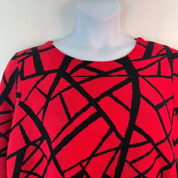 Premise Woman 1X Red Black Abstract Geometric Knit Pullover Art Party‎ Sweater - Picture 11 of 11